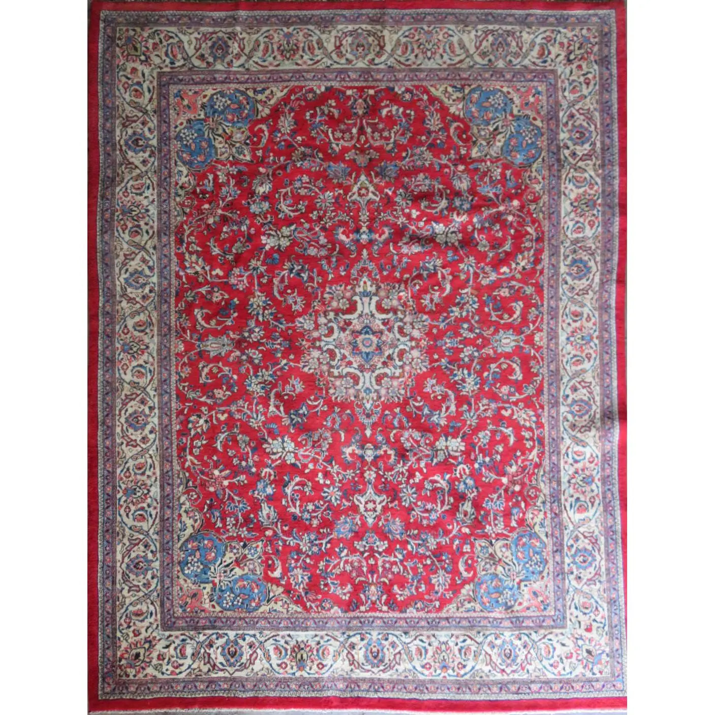 One Of The Kind Hand-Knotted Persian Wool Rug _ Luxurious Vintage Design, 12'9" x 9'6", Artisan Crafted